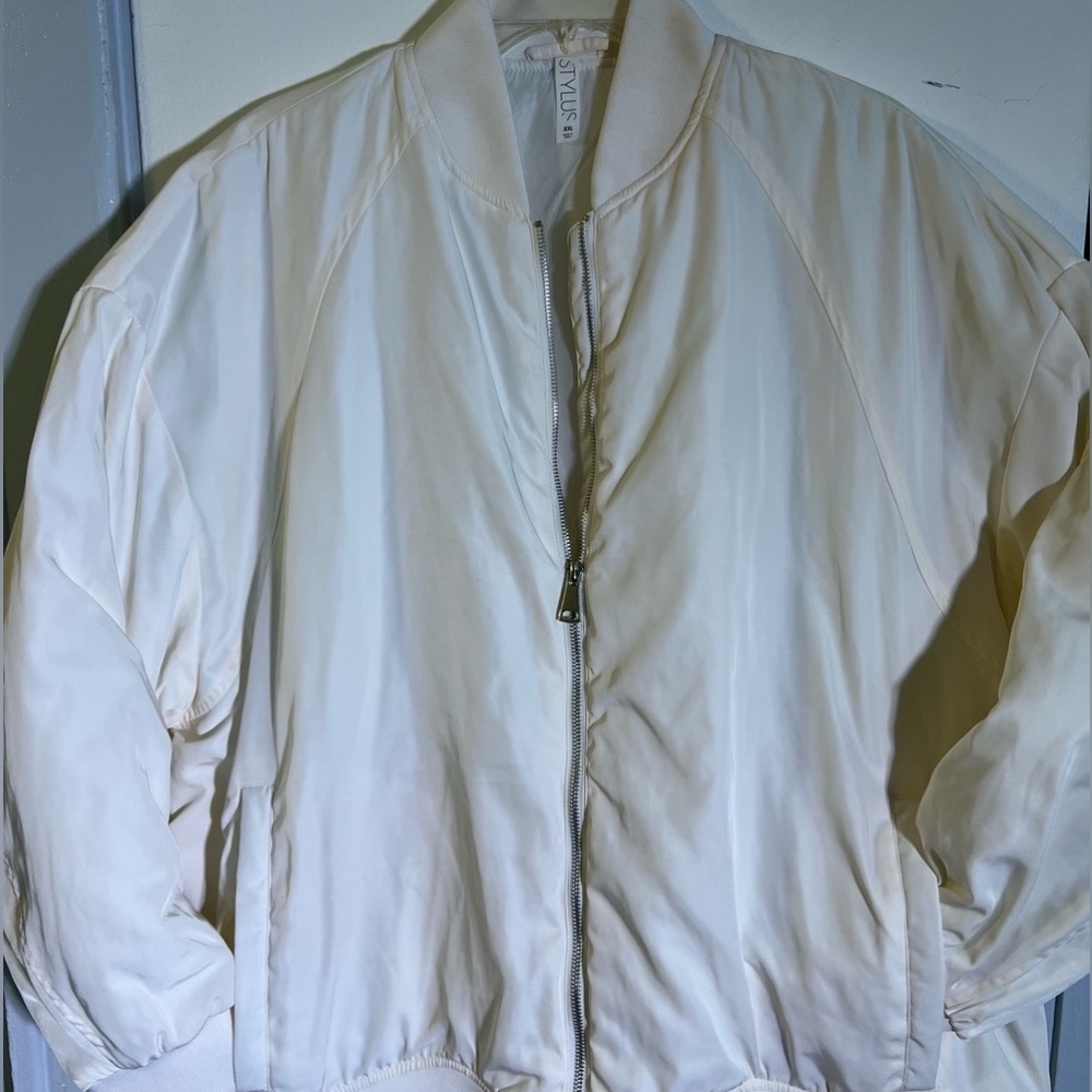 Créme Satin Bomber Jacket